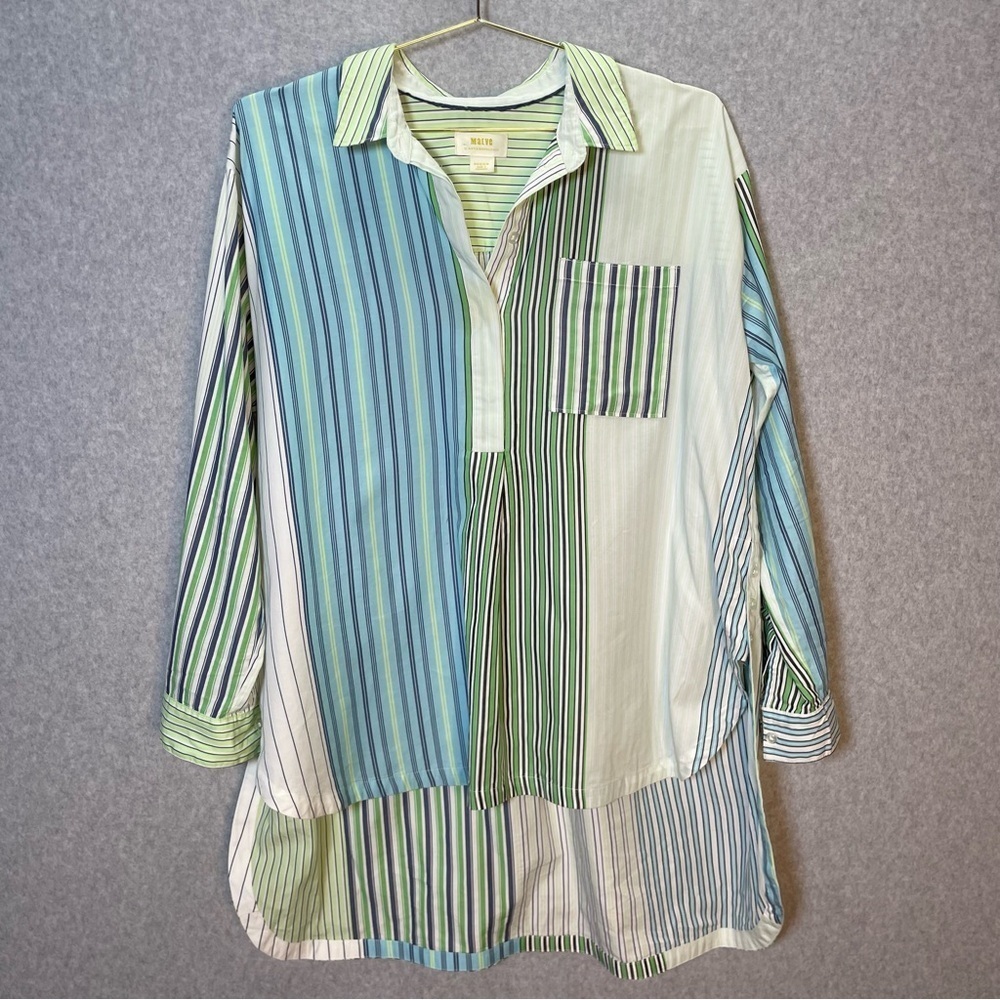 Anthropologie Maeve Oversized Button Down Stripe Alix Henley Pop Over Top - Picture 6 of 11